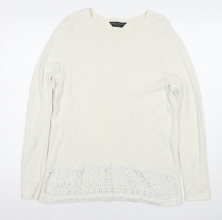 Dorothy Perkins Womens White Round Neck Viscose Pullover Jumper Size 14