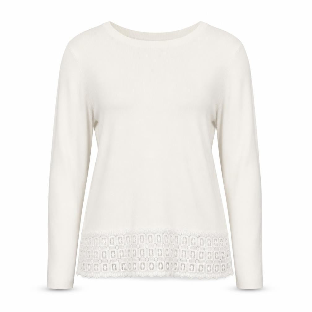 Front view of Dorothy Perkins women’s white round neck viscose jumper, size UK 14
