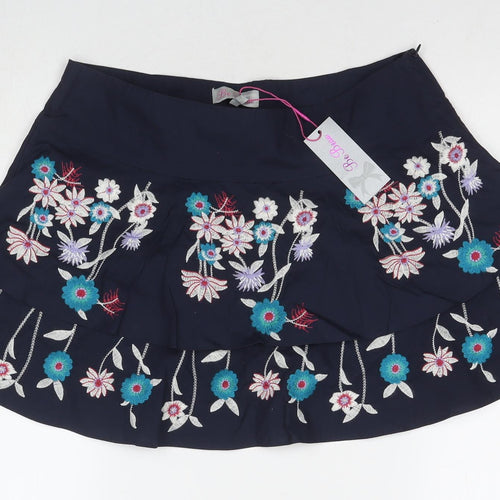 Be Beau Womens Blue Floral Cotton A-Line Skirt Size 12 Zip