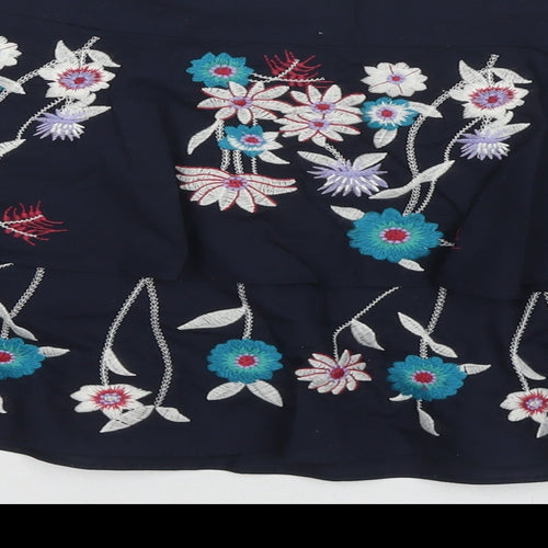 Be Beau Womens Blue Floral Cotton A-Line Skirt Size 12 Zip