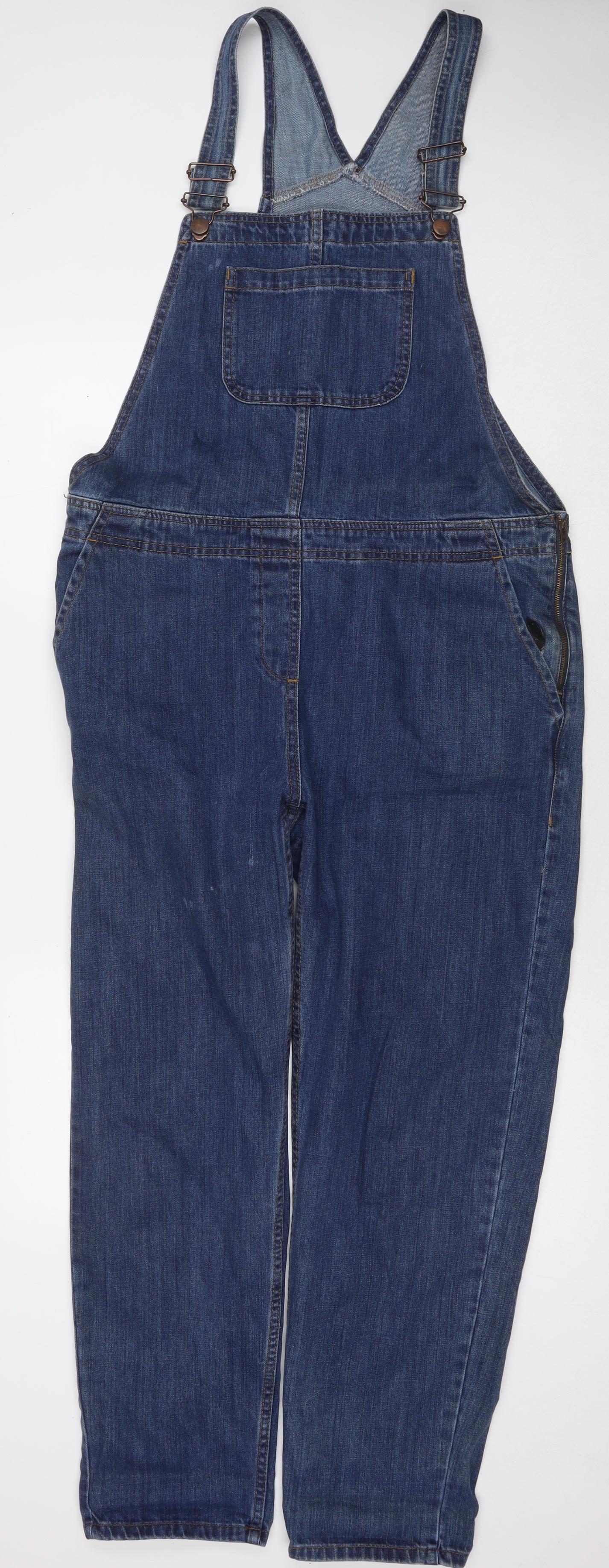 ASOS Womens Blue Cotton Dungaree One-Piece Size 14 L30 in Zip