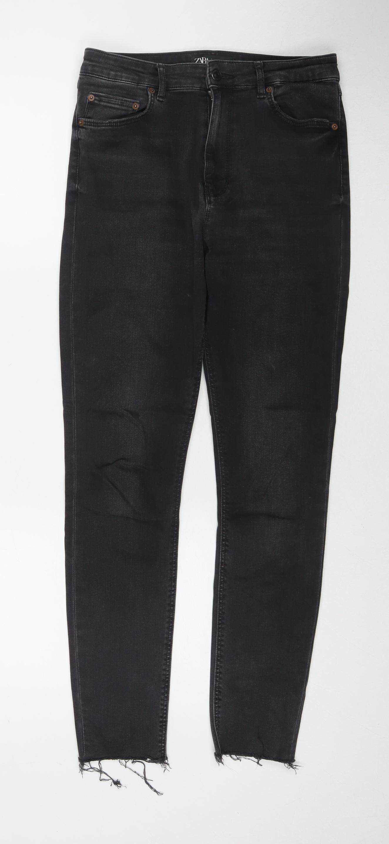 Zara Womens Black Cotton Skinny Jeans Size 12 L28 in Regular Zip