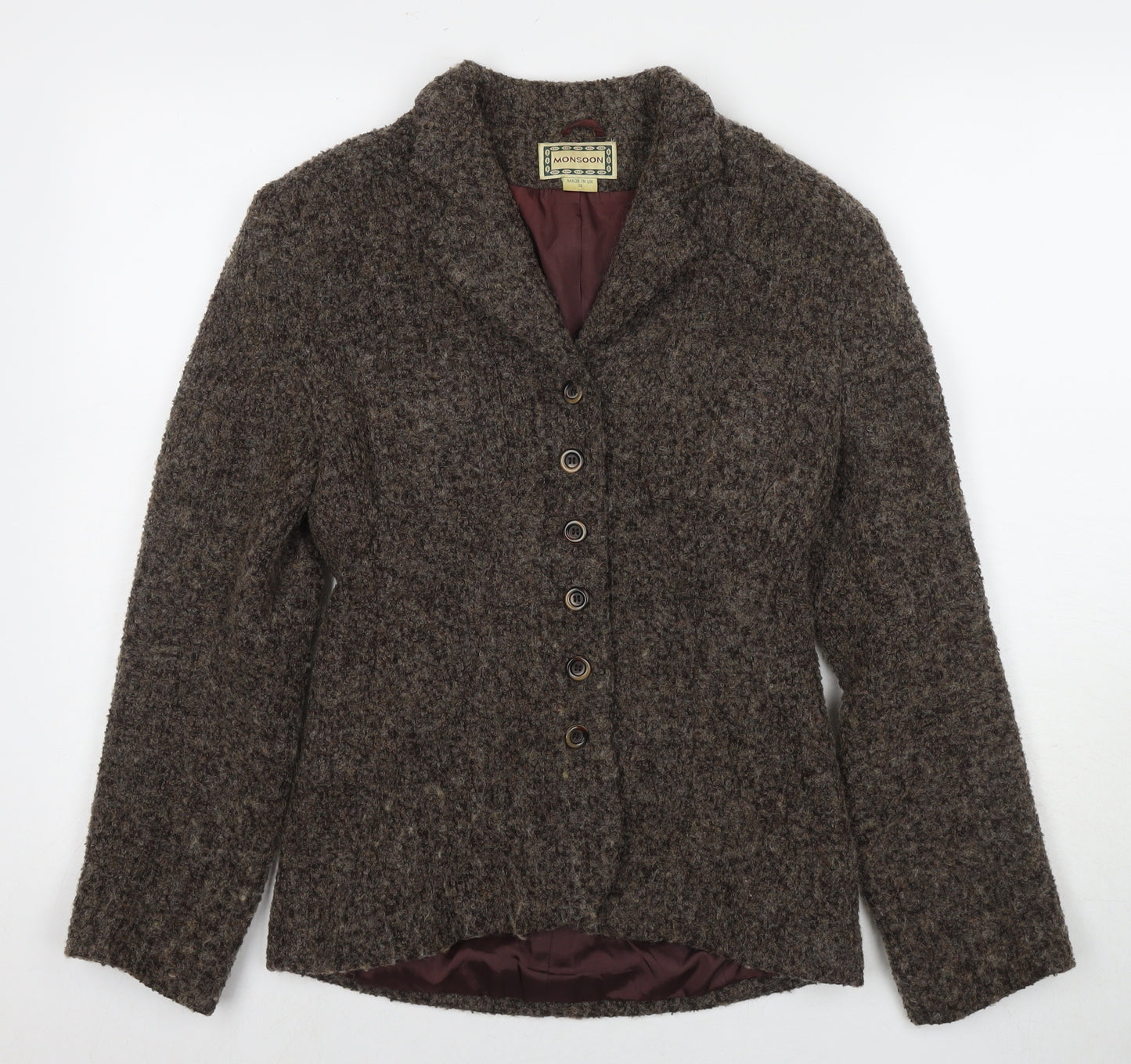 Monsoon Womens Brown Pea Coat Coat Size 10 Button