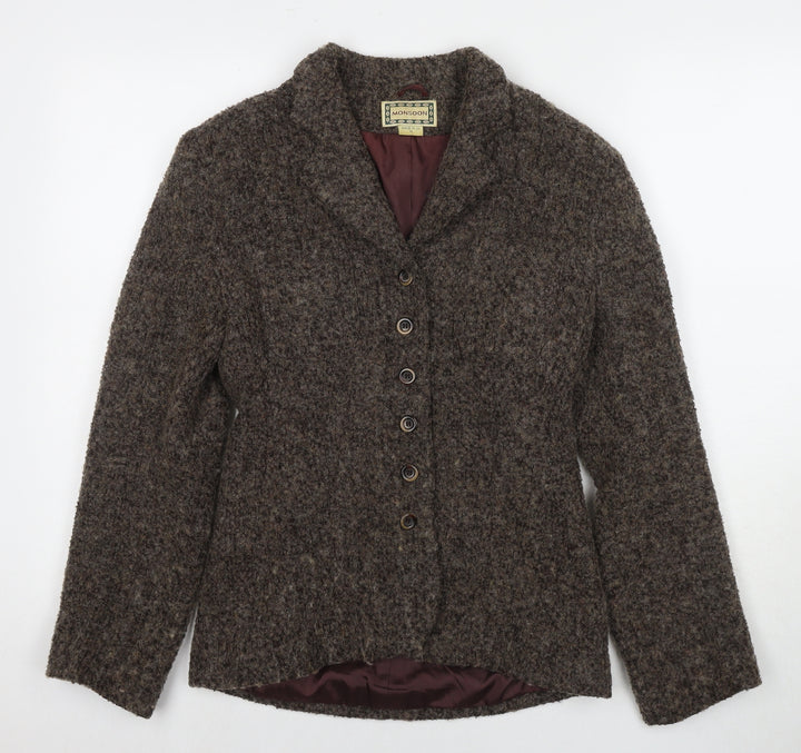Monsoon Womens Brown Pea Coat Coat Size 10 Button