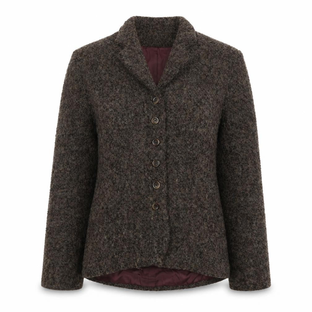 Front view of Monsoon women’s brown pea coat coat, size UK 10, button