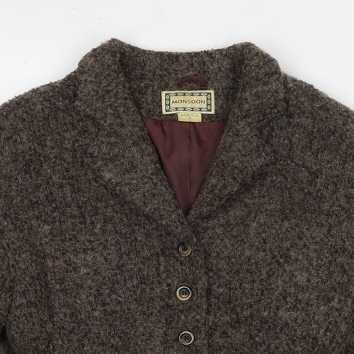 Monsoon Womens Brown Pea Coat Coat Size 10 Button