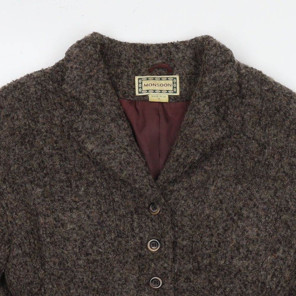 Monsoon Womens Brown Pea Coat Coat Size 10 Button