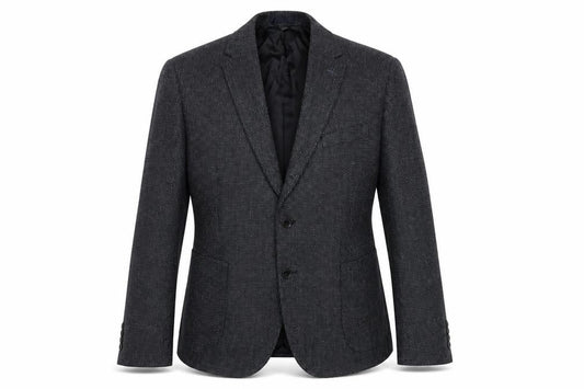 Front view of Marks & Spencer men’s blue wool jacket suit jacket, size 44, regular