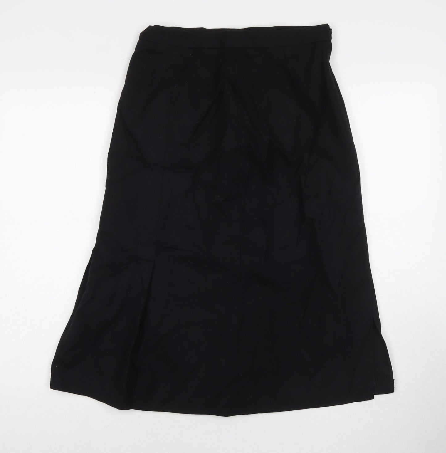 St Michael Womens Black Wool A-Line Skirt Size 14 Zip