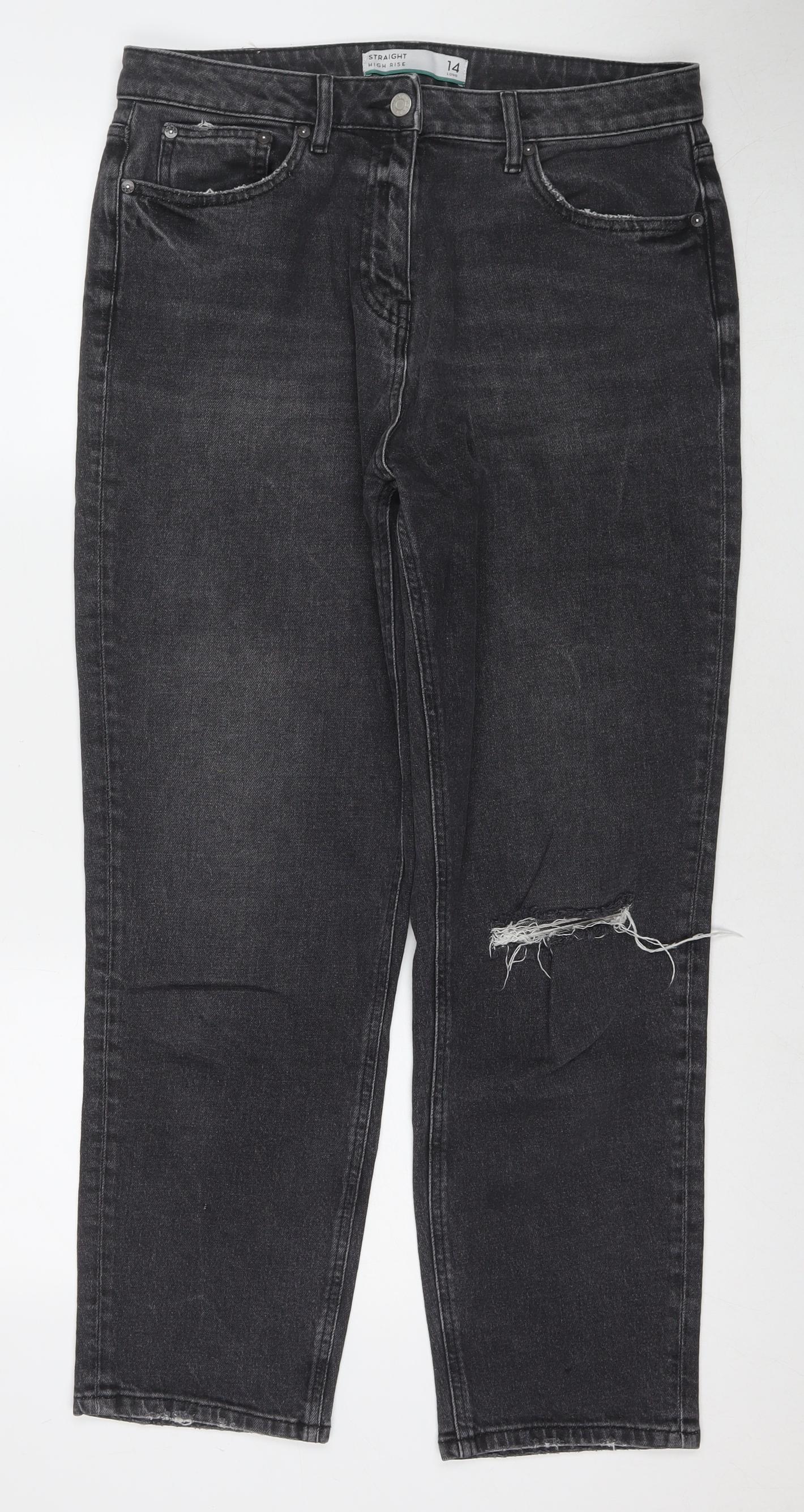 NEXT Womens Grey Cotton Straight Jeans Size 14 L27 in Regular Zip