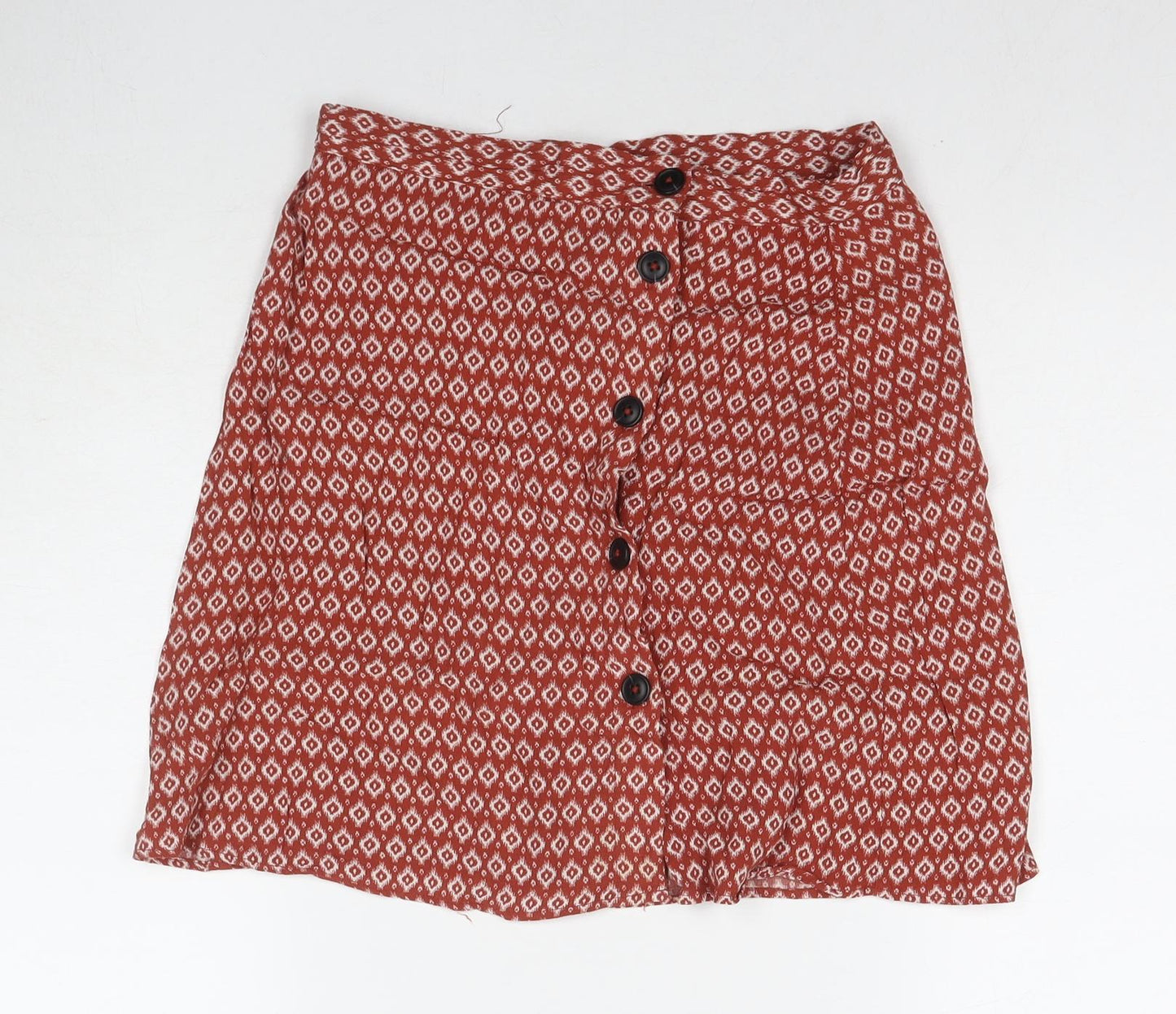 H&M Womens Brown Geometric Viscose A-Line Skirt Size 8 Button