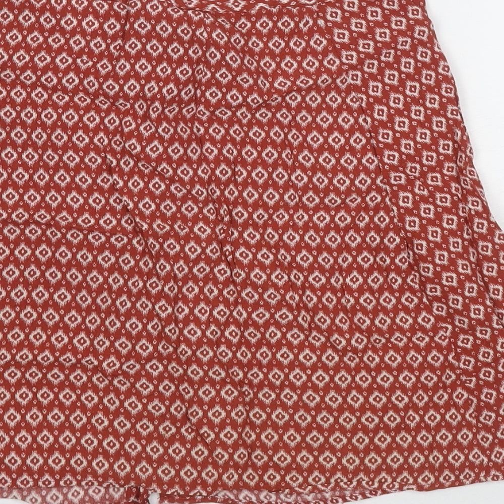 H&M Womens Brown Geometric Viscose A-Line Skirt Size 8 Button