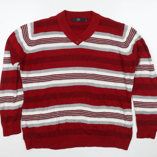 EWM Womens Red Round Neck Striped Acrylic Pullover Jumper Size 18