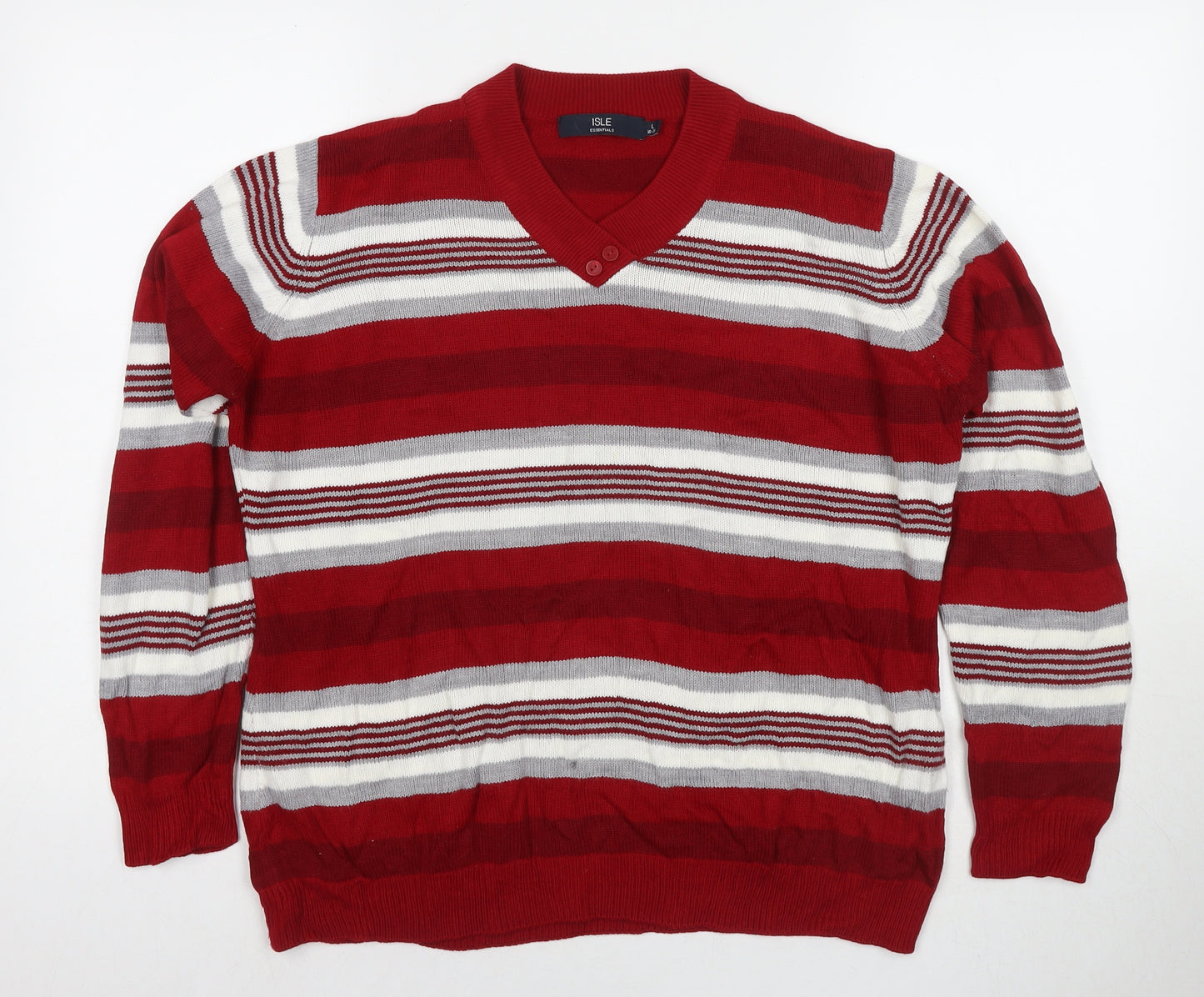 EWM Womens Red Round Neck Striped Acrylic Pullover Jumper Size 18