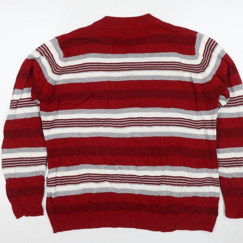 EWM Womens Red Round Neck Striped Acrylic Pullover Jumper Size 18