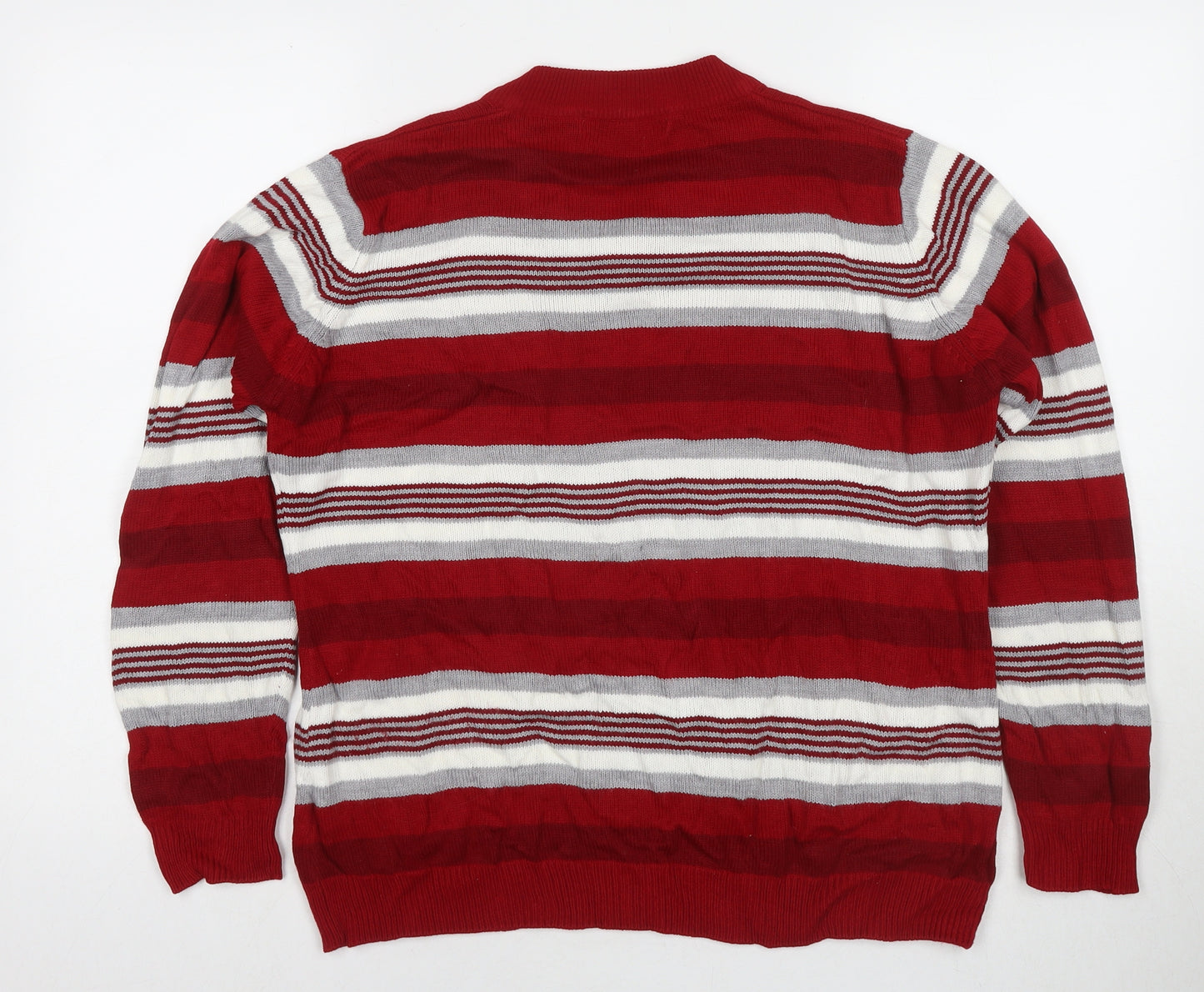 EWM Womens Red Round Neck Striped Acrylic Pullover Jumper Size 18