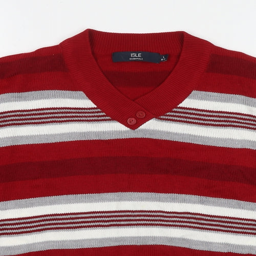 EWM Womens Red Round Neck Striped Acrylic Pullover Jumper Size 18