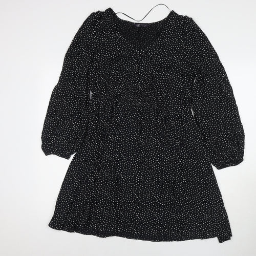 Marks and Spencer Womens Black Polka Dot Viscose Fit & Flare Size 12 Round Neck Pullover