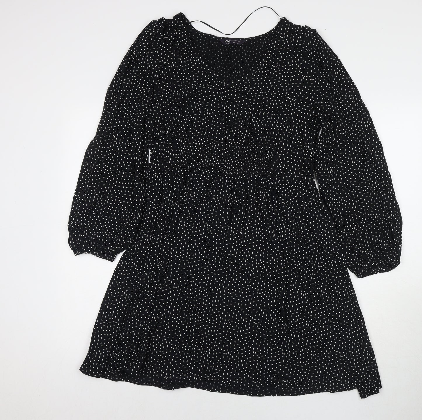 Marks and Spencer Womens Black Polka Dot Viscose Fit & Flare Size 12 Round Neck Pullover