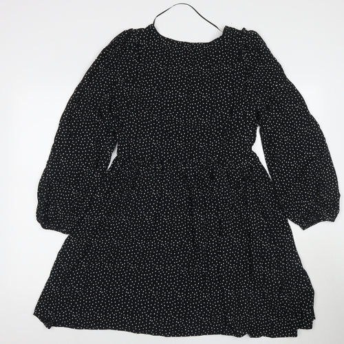 Marks and Spencer Womens Black Polka Dot Viscose Fit & Flare Size 12 Round Neck Pullover