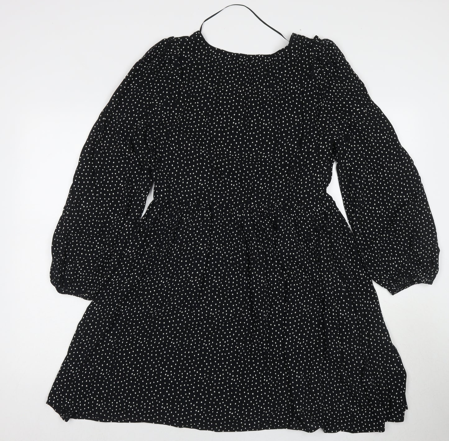 Marks and Spencer Womens Black Polka Dot Viscose Fit & Flare Size 12 Round Neck Pullover