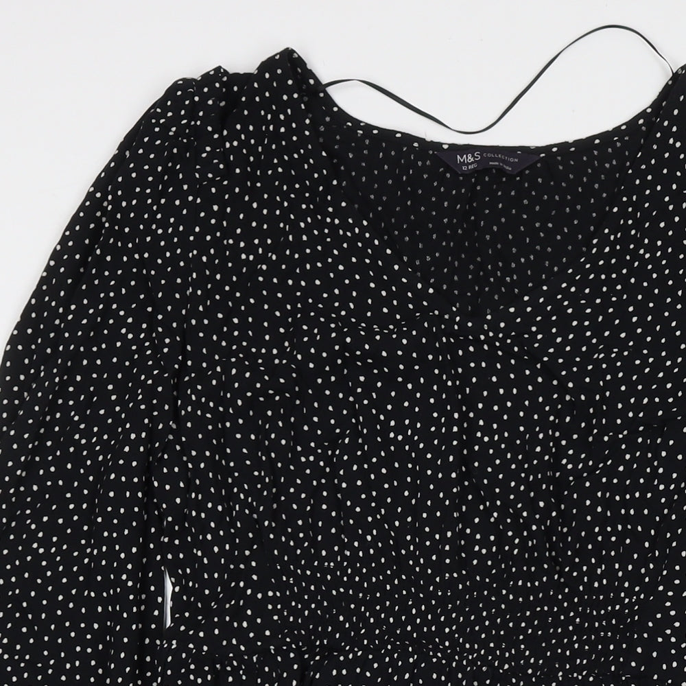 Marks and Spencer Womens Black Polka Dot Viscose Fit & Flare Size 12 Round Neck Pullover