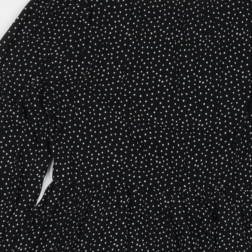 Marks and Spencer Womens Black Polka Dot Viscose Fit & Flare Size 12 Round Neck Pullover