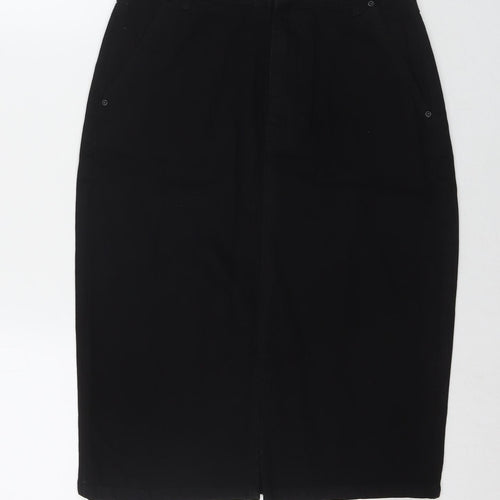 Dorothy Perkins Womens Black Cotton A-Line Skirt Size 8 Zip