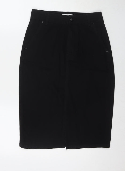 Dorothy Perkins Womens Black Cotton A-Line Skirt Size 8 Zip