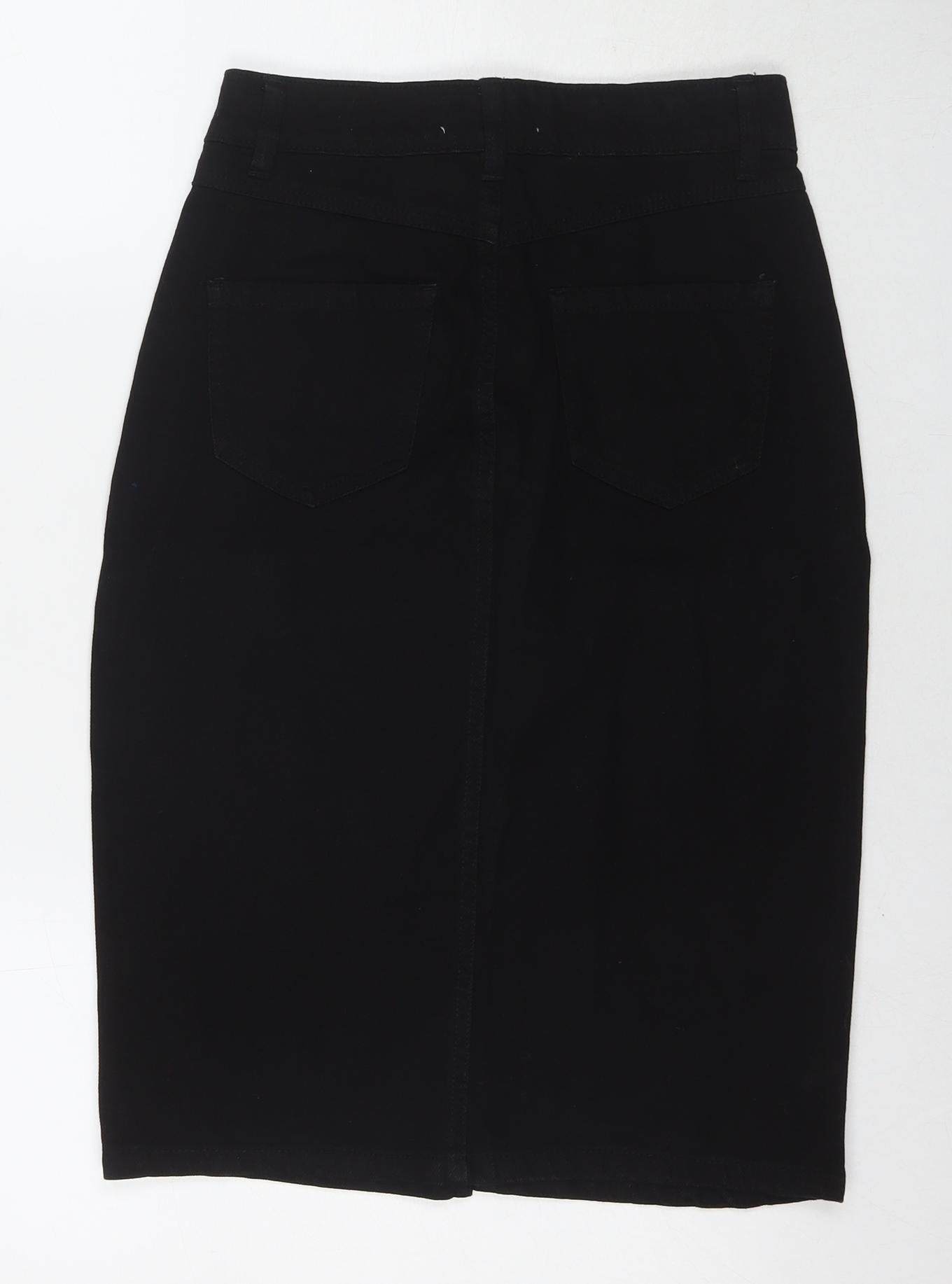 Dorothy Perkins Womens Black Cotton A-Line Skirt Size 8 Zip