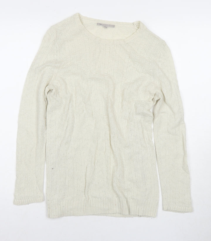 Gap Womens White Round Neck Polyester Pullover Jumper Size M