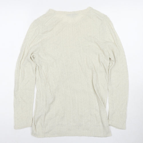 Gap Womens White Round Neck Polyester Pullover Jumper Size M