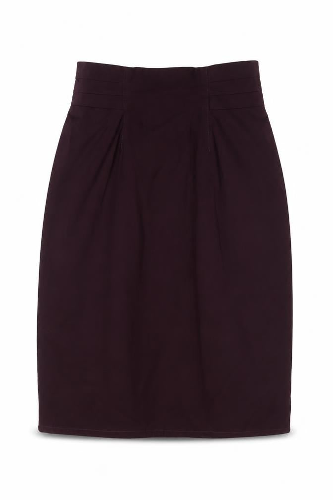 Front view of Clockhouse women’s purple polyester a-line skirt, size UK 14, zip