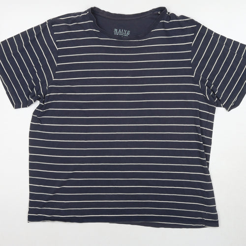 Maine Mens Blue Striped Cotton T-Shirt Size M Round Neck