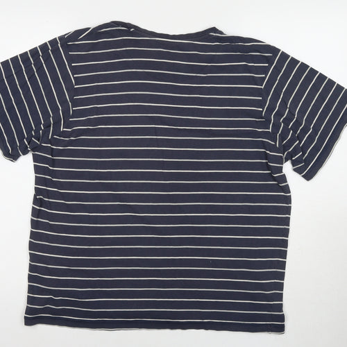 Maine Mens Blue Striped Cotton T-Shirt Size M Round Neck