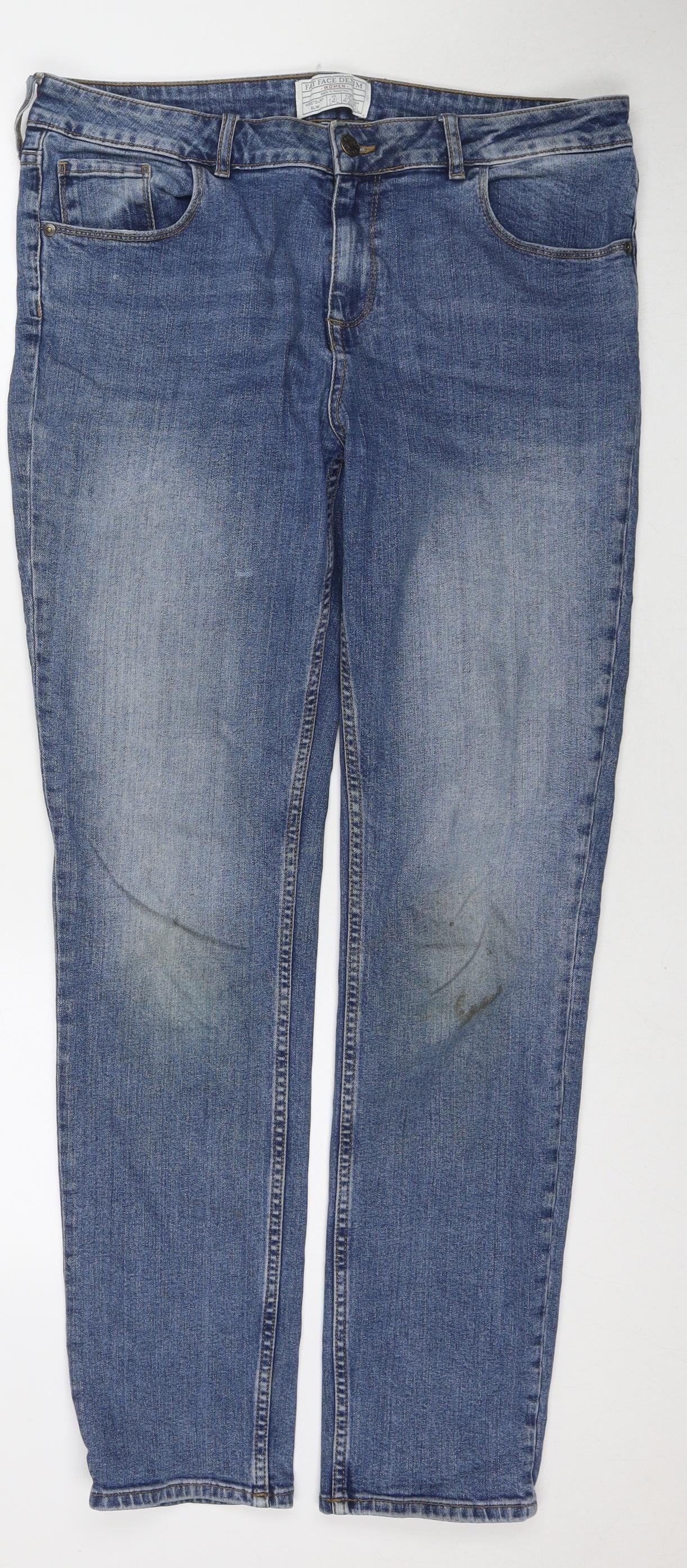 Fat Face Womens Blue Cotton Straight Jeans Size 14 L31 in Regular Zip