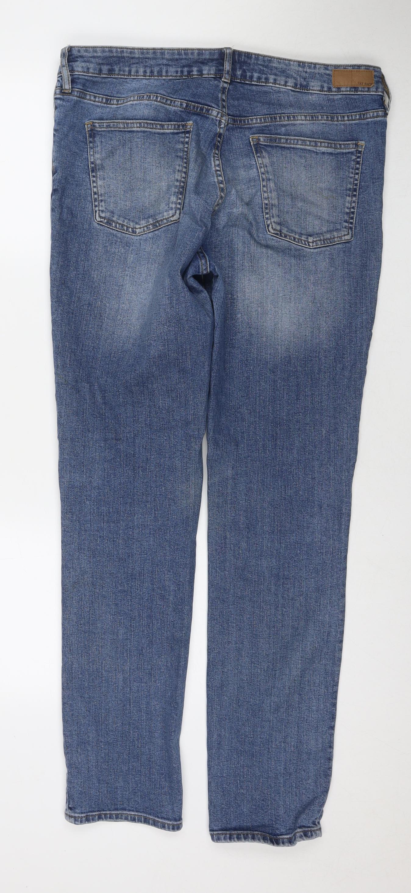 Fat Face Womens Blue Cotton Straight Jeans Size 14 L31 in Regular Zip