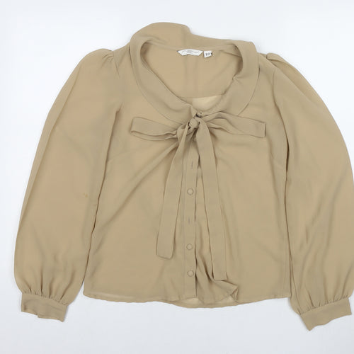 New Look Womens Brown Polyester Basic Button-Up Size 10 Round Neck