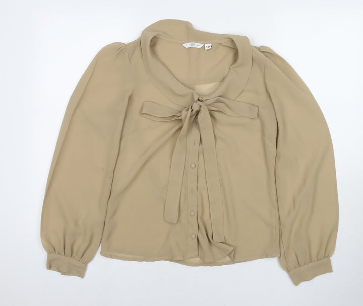New Look Womens Brown Polyester Basic Button-Up Size 10 Round Neck