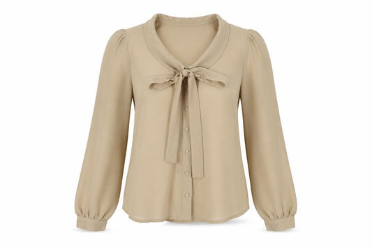 Front view of New Look women’s brown polyester basic button-up, size UK 10, round neck