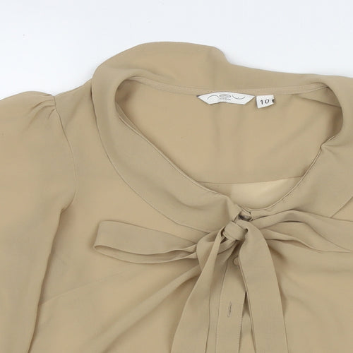 New Look Womens Brown Polyester Basic Button-Up Size 10 Round Neck