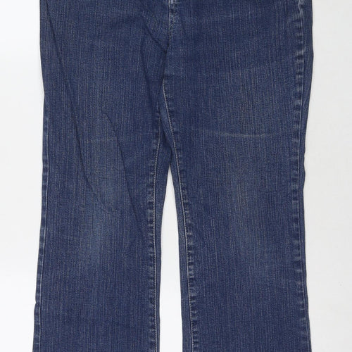 Per Una Womens Blue Cotton Bootcut Jeans Size 12 L28 in Regular Zip