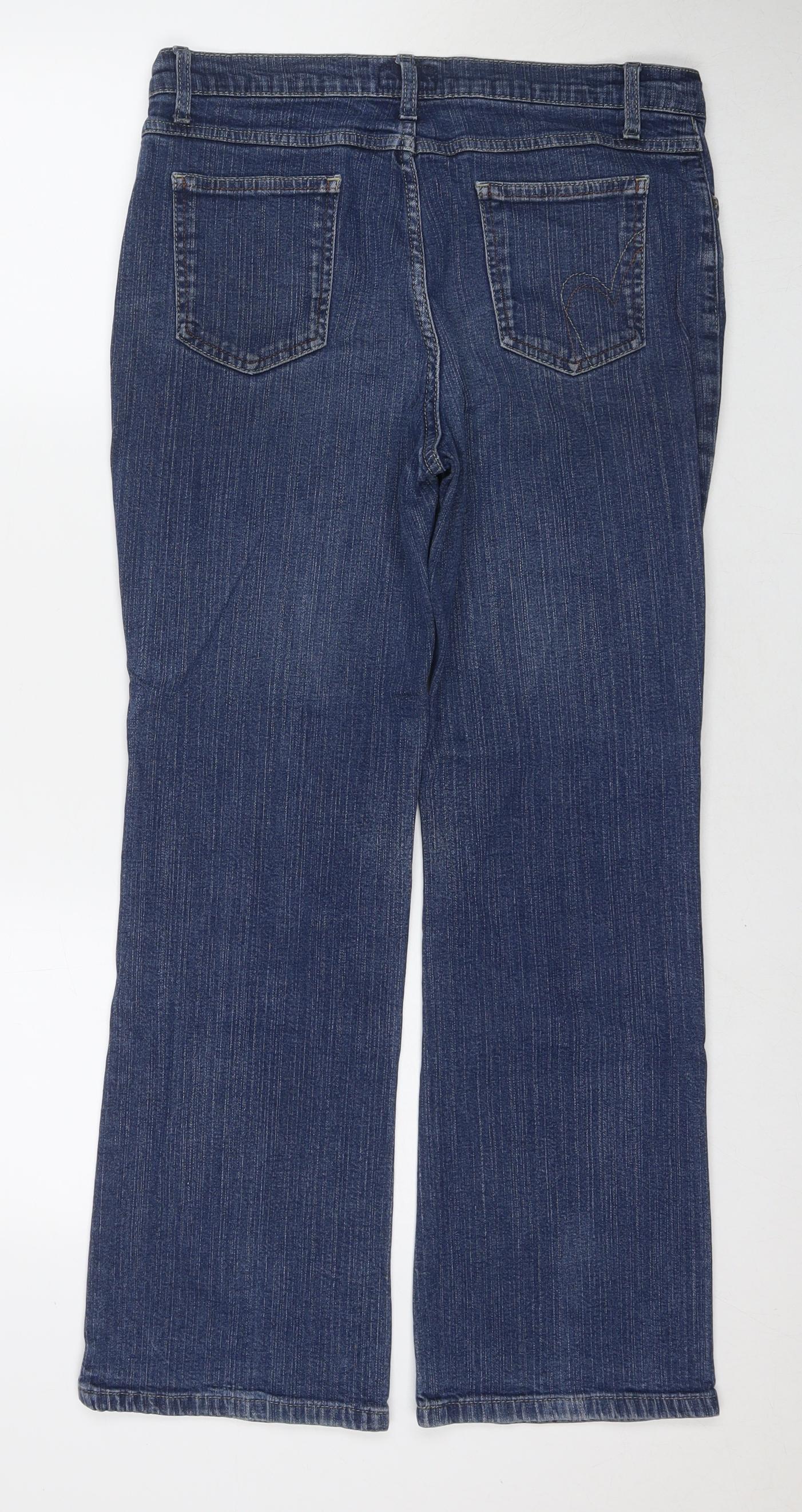 Per Una Womens Blue Cotton Bootcut Jeans Size 12 L28 in Regular Zip