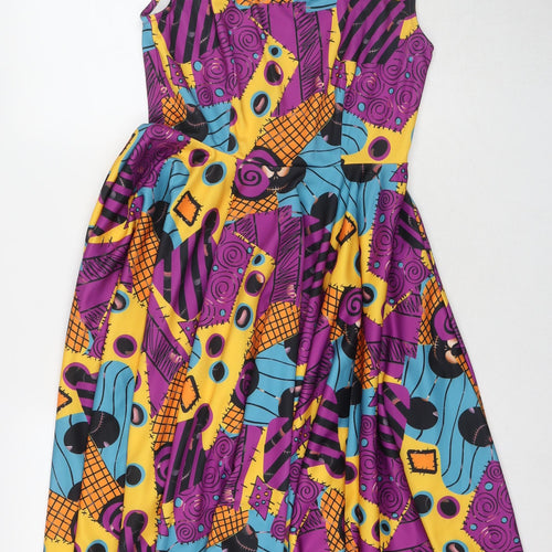 Made Whit Love Womens Multicoloured Geometric Polyester Trapeze & Swing Size 6 V-Neck Zip - Size 6-8