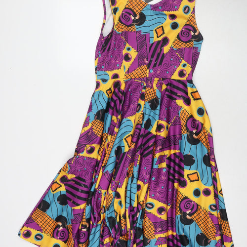 Made Whit Love Womens Multicoloured Geometric Polyester Trapeze & Swing Size 6 V-Neck Zip - Size 6-8