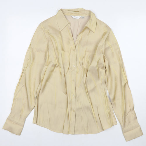 NEXT Womens Gold Viscose Basic Button-Up Size 14 Collared