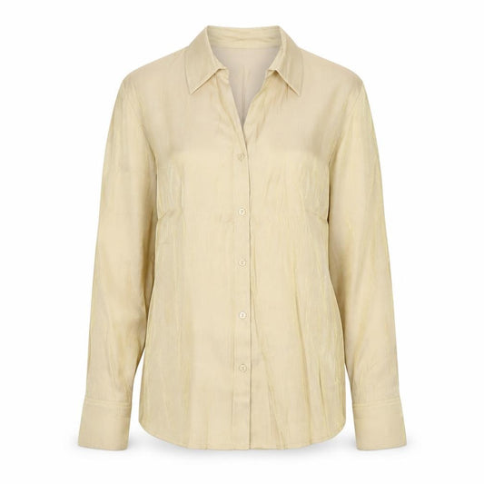 Front view of Next women’s gold viscose basic button-up, size UK 14, collared