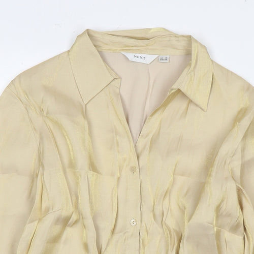 NEXT Womens Gold Viscose Basic Button-Up Size 14 Collared