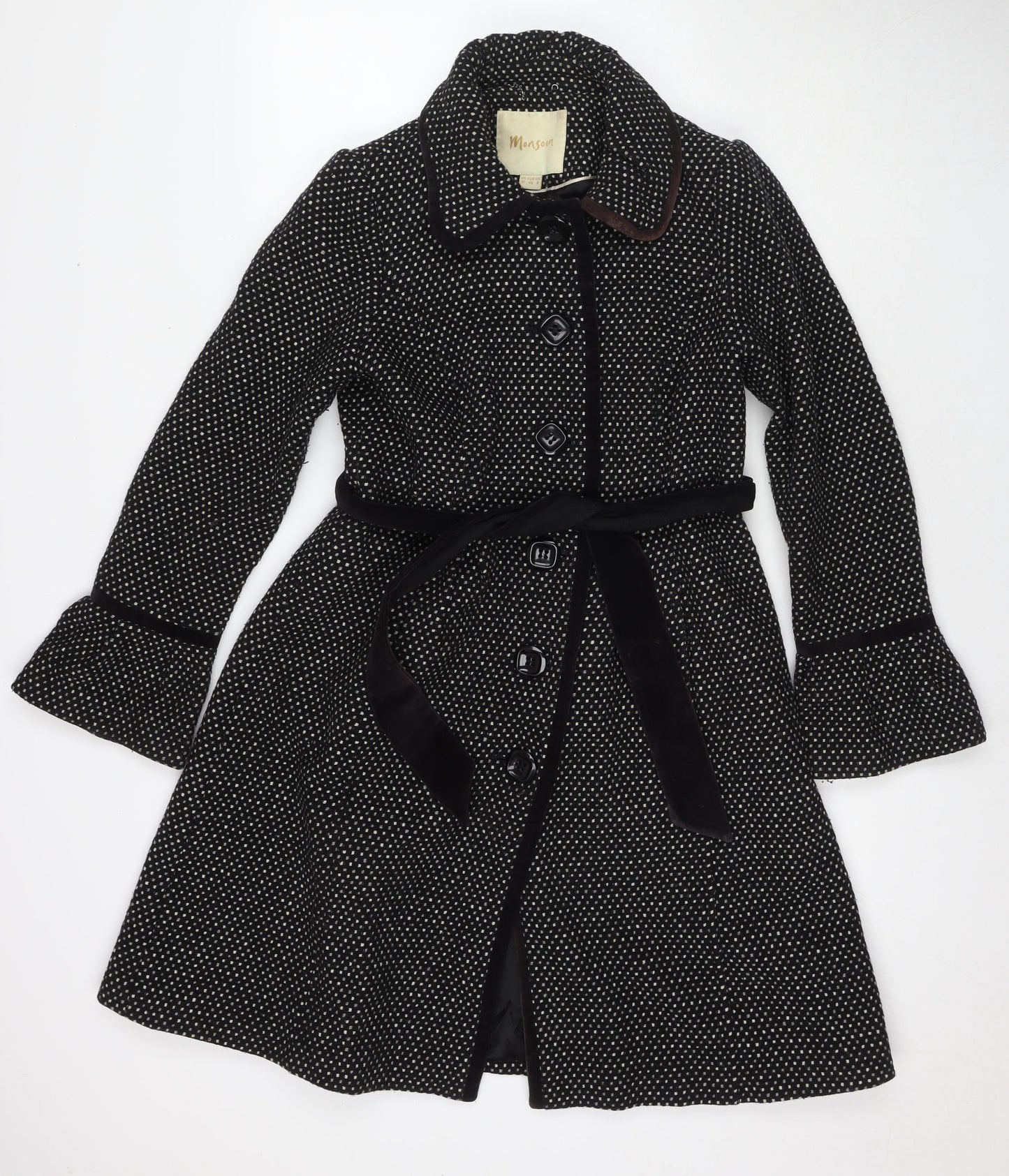 Monsoon Womens Black Geometric Overcoat Coat Size 12 Button