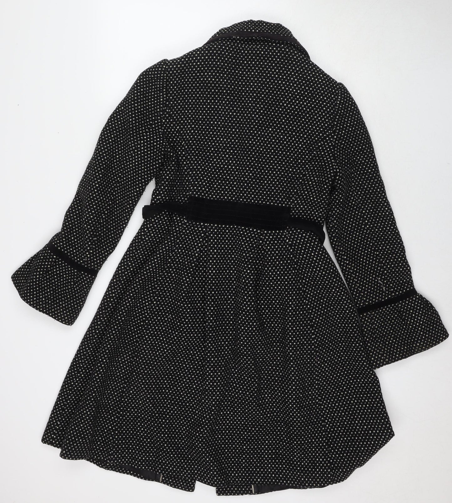 Monsoon Womens Black Geometric Overcoat Coat Size 12 Button